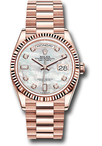 Rolex Everose Gold Day-Date 36 Watch - Fluted Bezel - Mother-of-Pearl