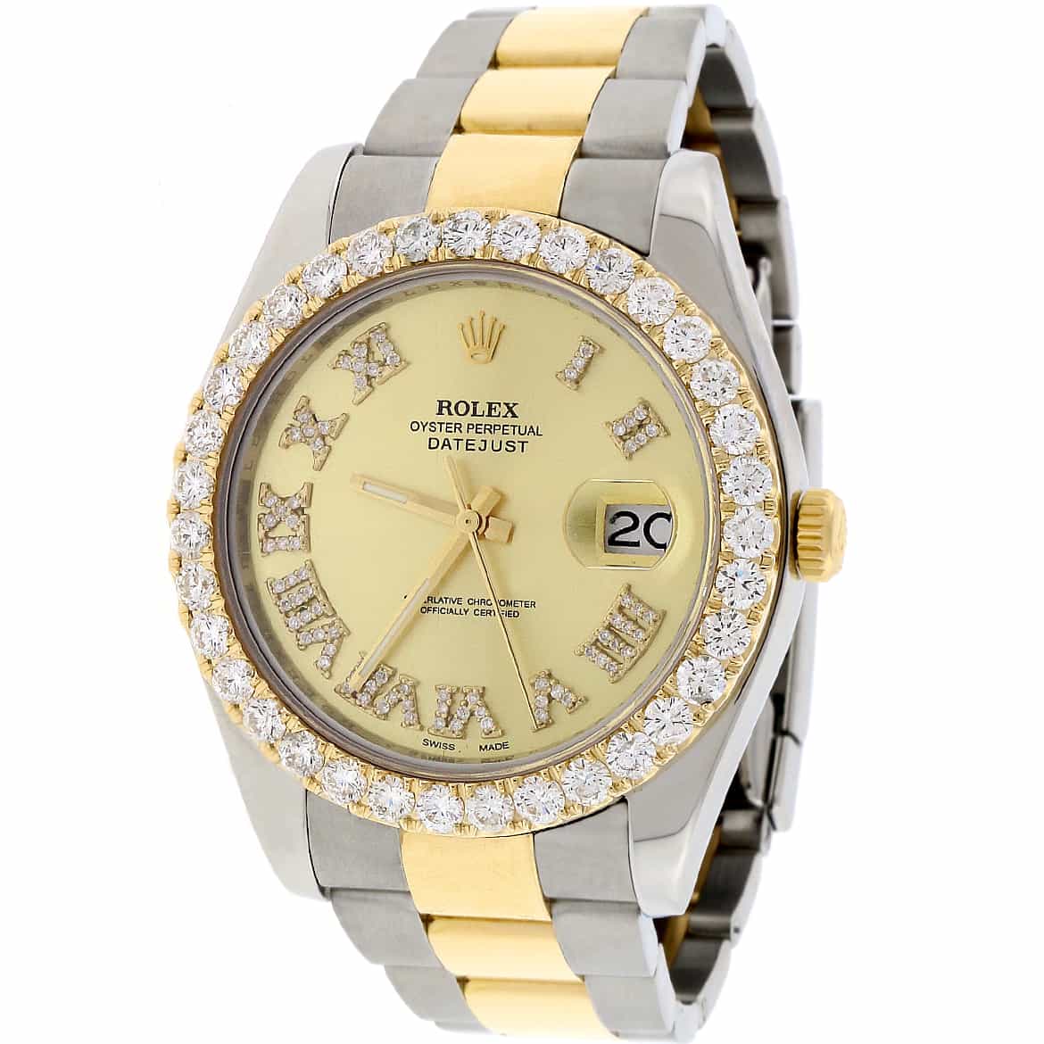 Rolex Datejust II 116333 Champagne Diamond Markers and Bezel 41mm Yellow  Gold Stainless Steel