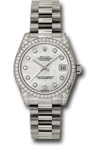 Rolex White Gold Datejust 31 Watch 48 Diamond Bezel Mother-Of-Pear