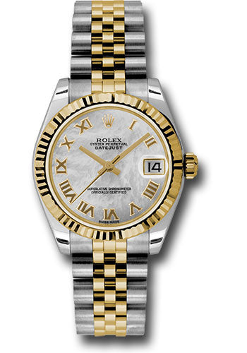 Rolex Steel and Yellow Gold Datejust 31 Watch Fluted Bezel Mother-Of-Pearl Roman Dial Jubilee Bracelet 178273 mrj