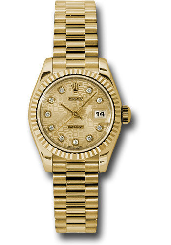 Rolex Yellow Gold Lady-Datejust 26 Watch Fluted Bezel Champagne Ju