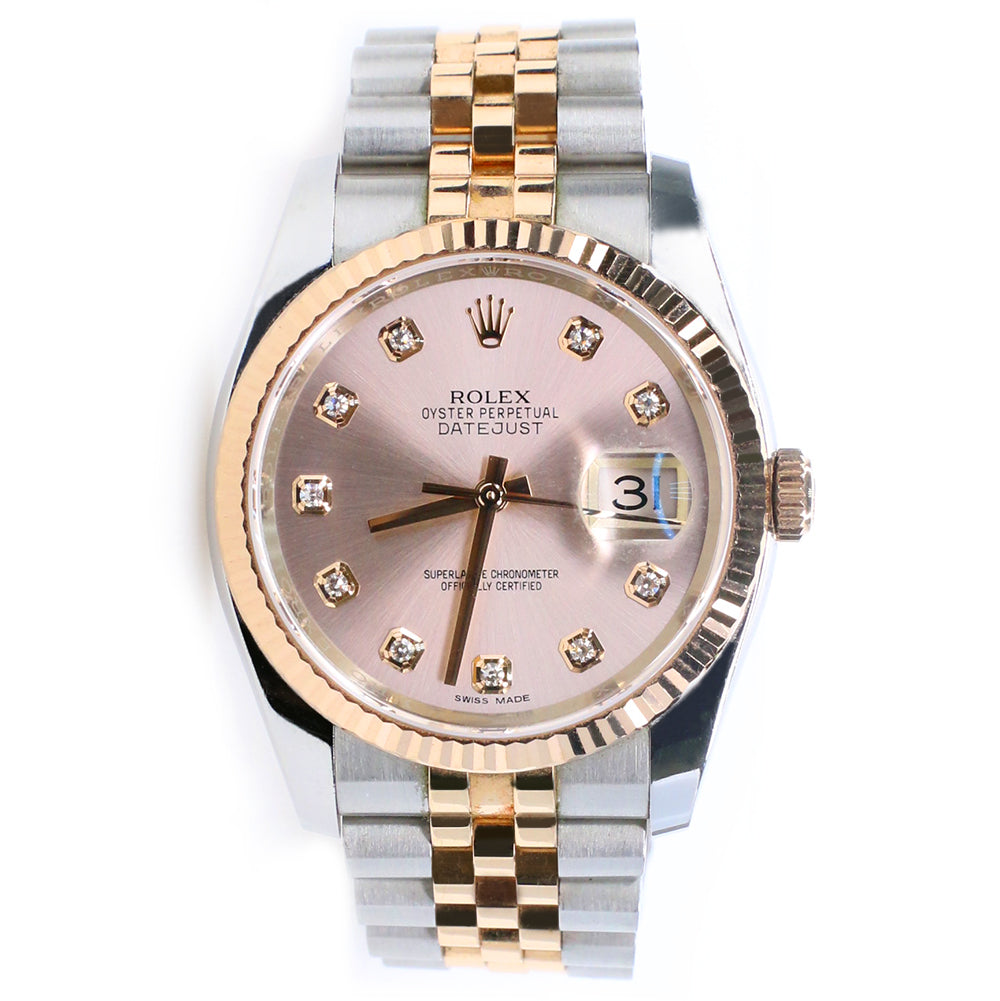 Rolex Datejust 36mm Factory Pink Diamond Dial 2-Tone Rose Gold/Steel  Jubilee Watch Box Papers 116231