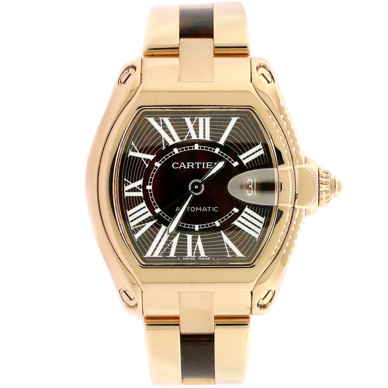 Cartier Roadster Rose Gold Watch with Walnut Burl Wood Dial Wood and Gold Bracelet W6206001