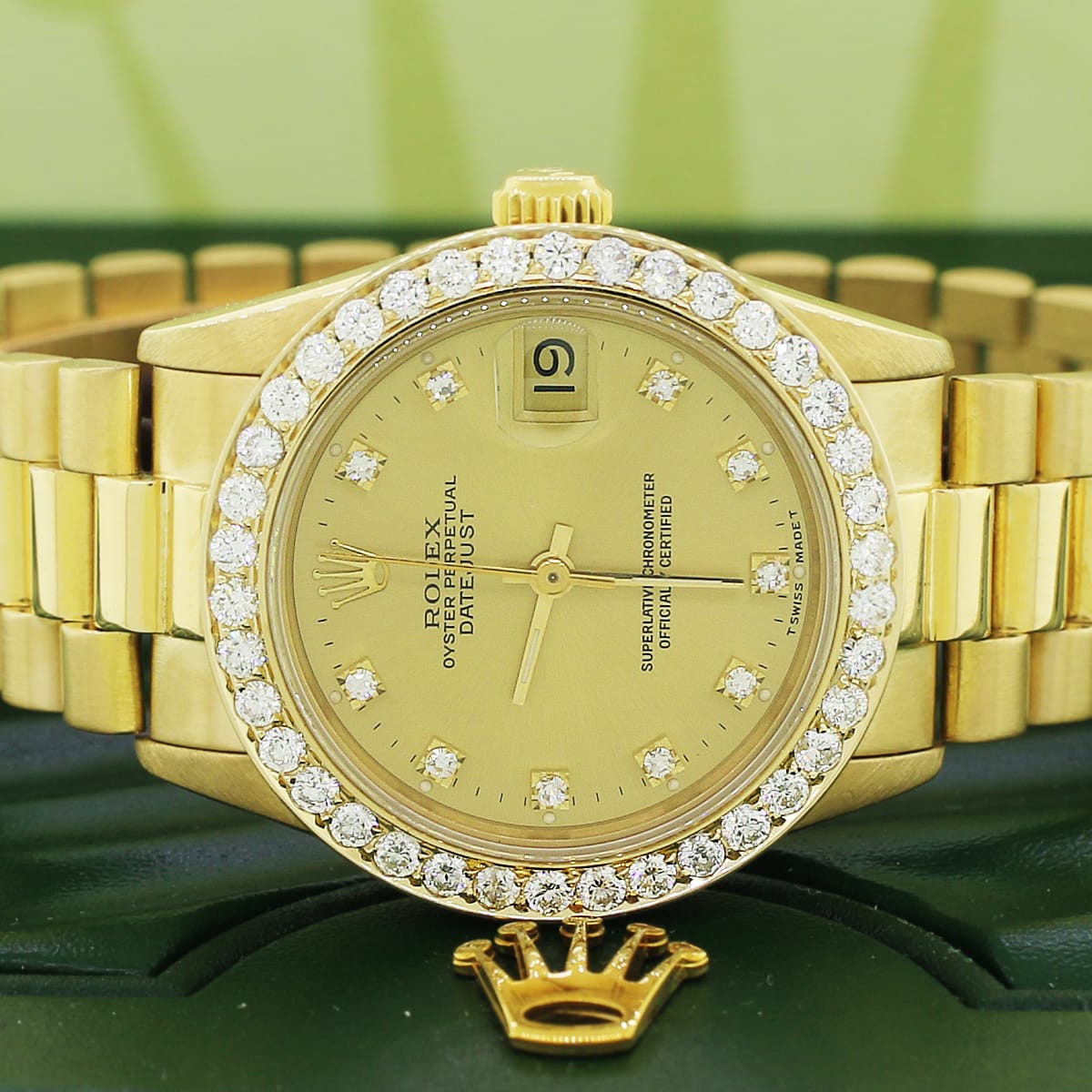 Rolex President Datejust Midsize 31mm 18K Yellow Gold Factory Diamond