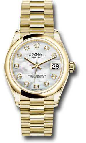 Rolex Yellow Gold Datejust 31 Watch Domed Bezel Mother-of-Pearl Di