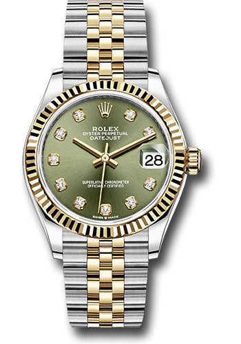 Rolex Steel and Yellow Gold Datejust 31 Watch Fluted Bezel Olive Green  Diamond Dial Jubilee Bracelet 278273 ogdj