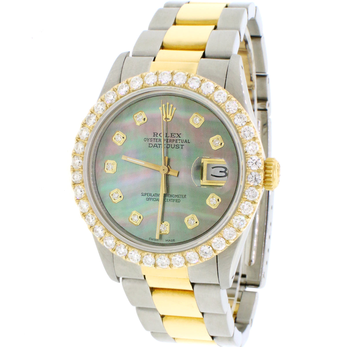 Rolex Datejust 36mm Stainless Steel 18k Yellow Gold Green Diamond