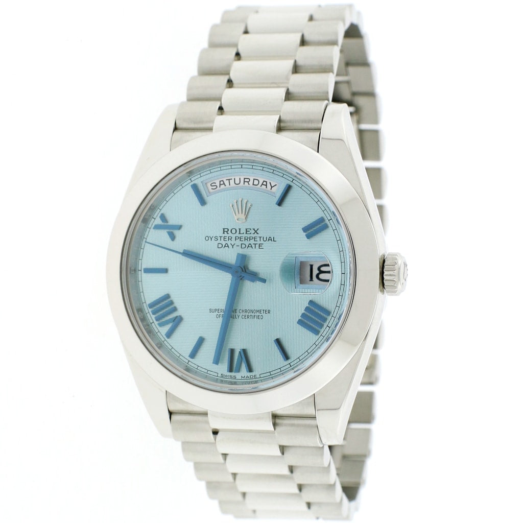 Rolex 228206 Day Date 40 Platinum with Ice Blue Quadrant Motif Roman Dial