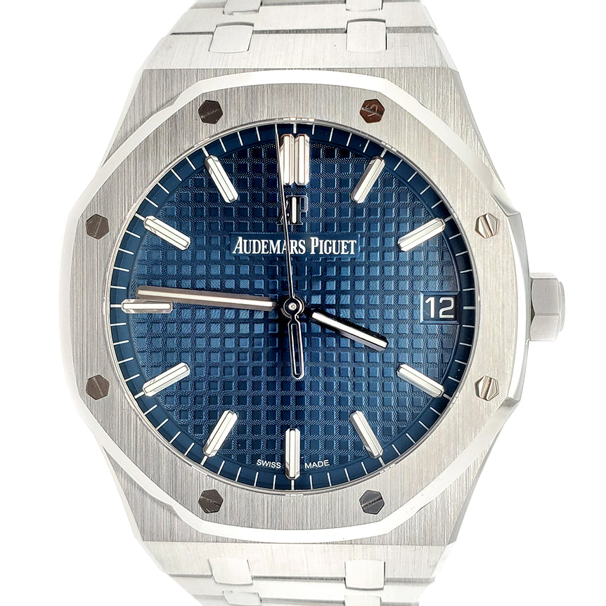 Unworn Audemars Piguet Royal Oak 41mm Blue Dial Steel 15500 Watch Box Papers