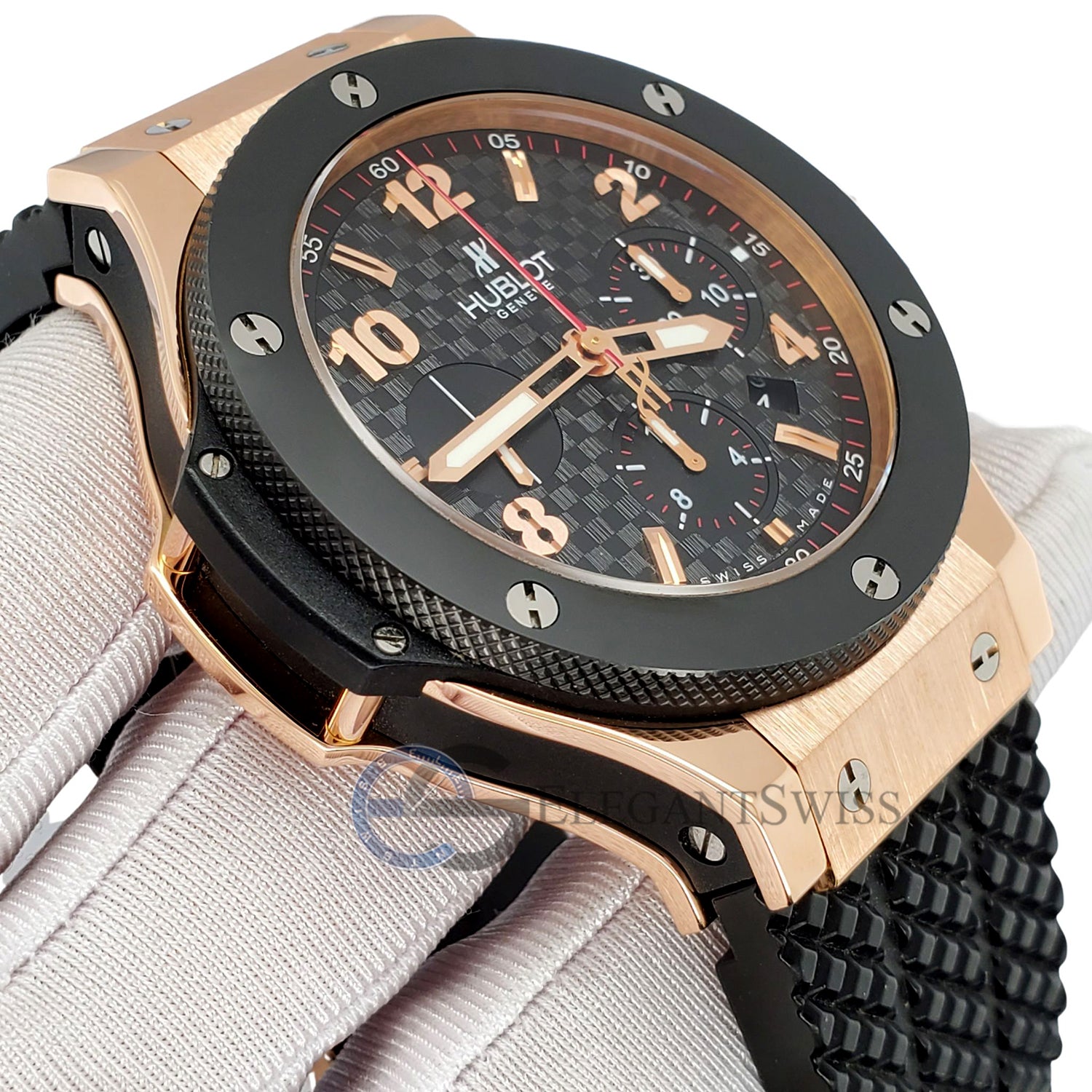 Hublot Big Bang Chronograph 44mm Ceramic Black Bezel/Rubber Strap/Rose Gold Watch 301.PB.131.RX Box Papers