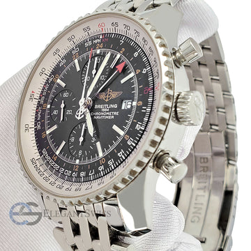 Breitling Navitimer World GMT Chronograph 46mm Black Dial Steel Watch A24322 Box Papers