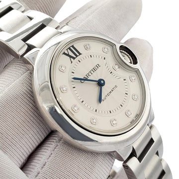 Cartier Ballon Bleu 33MM Factory Silver Diamond Dial Stainless Steel Watch 3489