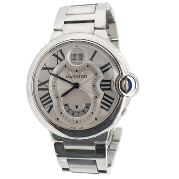 Cartier Ballon Bleu Dual Time Zone Steel Silver Roman Dial Watch W6920011