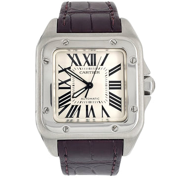 Cartier Santos 100 Midsize Silver Roman Dial Watch 2878