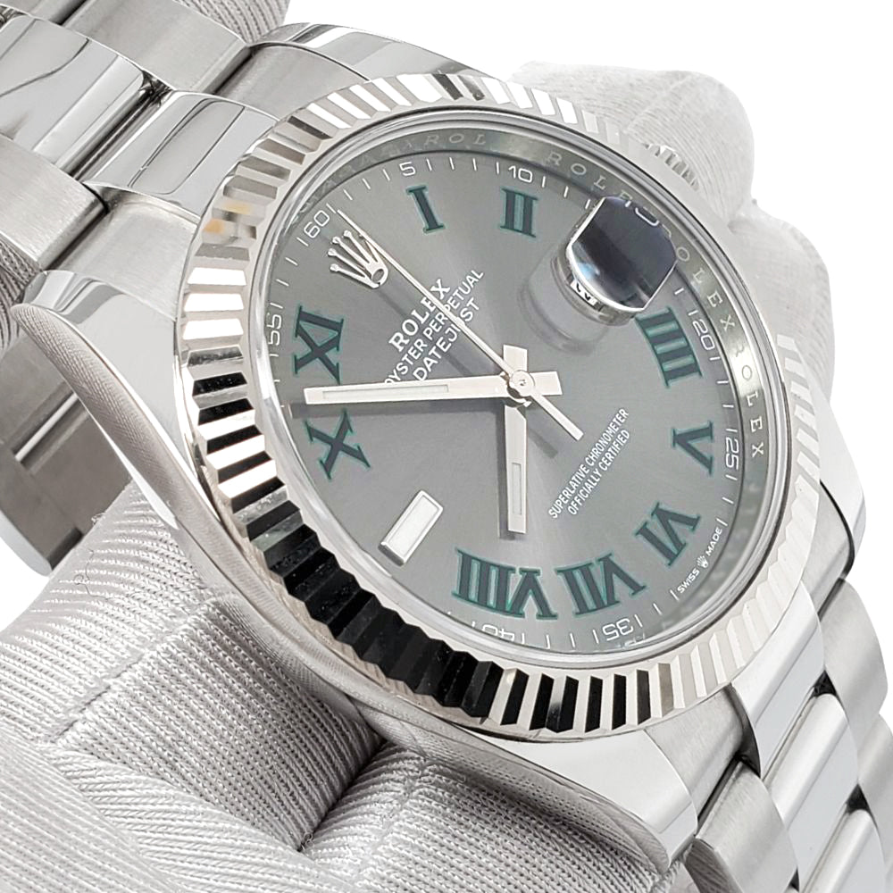 Låse Husarbejde forstørrelse Rolex Datejust 41 126334 Wimbledon Slate Roman Dial Steel Watch 2021 B