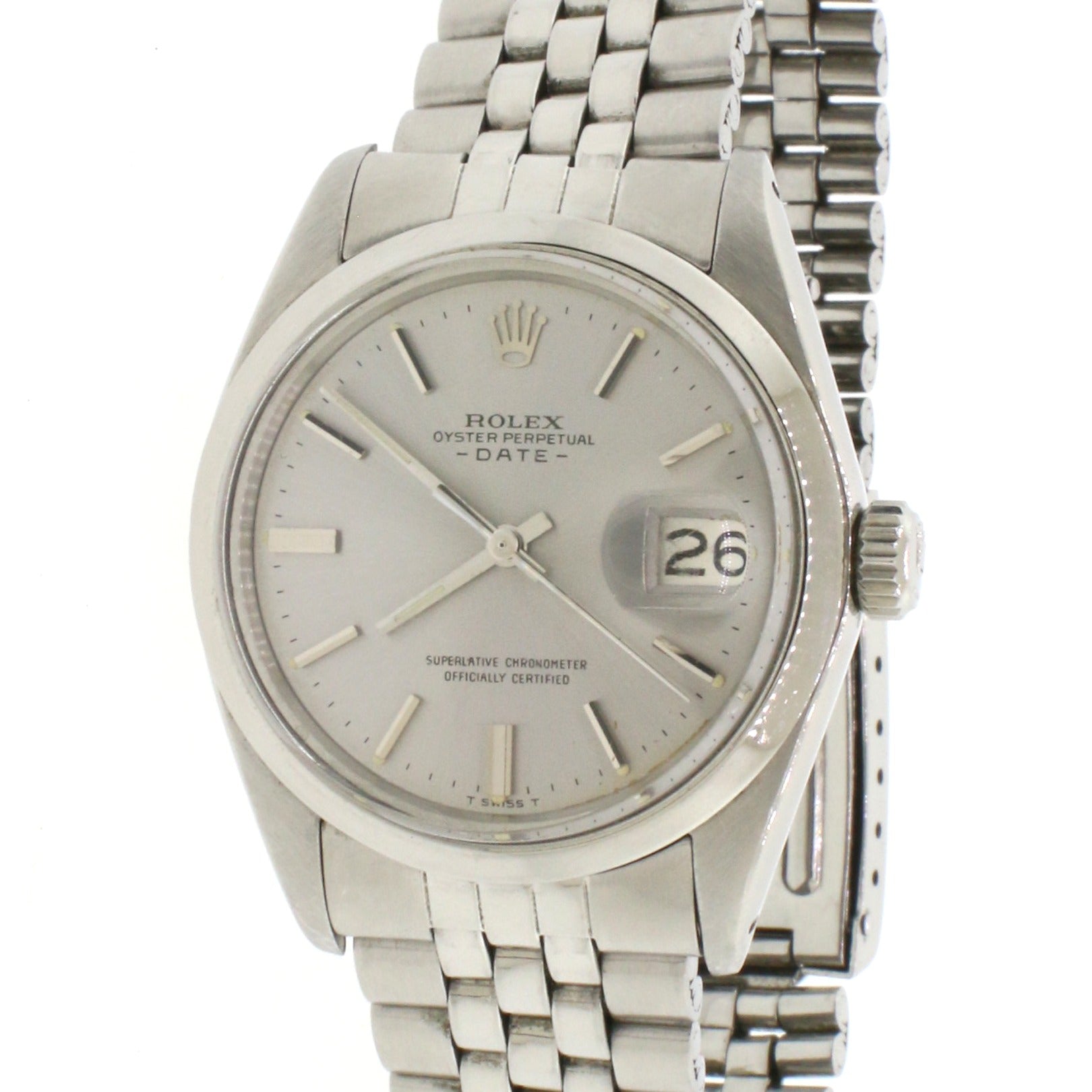 Rolex Oyster Perpetual Date 34mm Silver Index Dial Vintage Jubilee Watch 1500