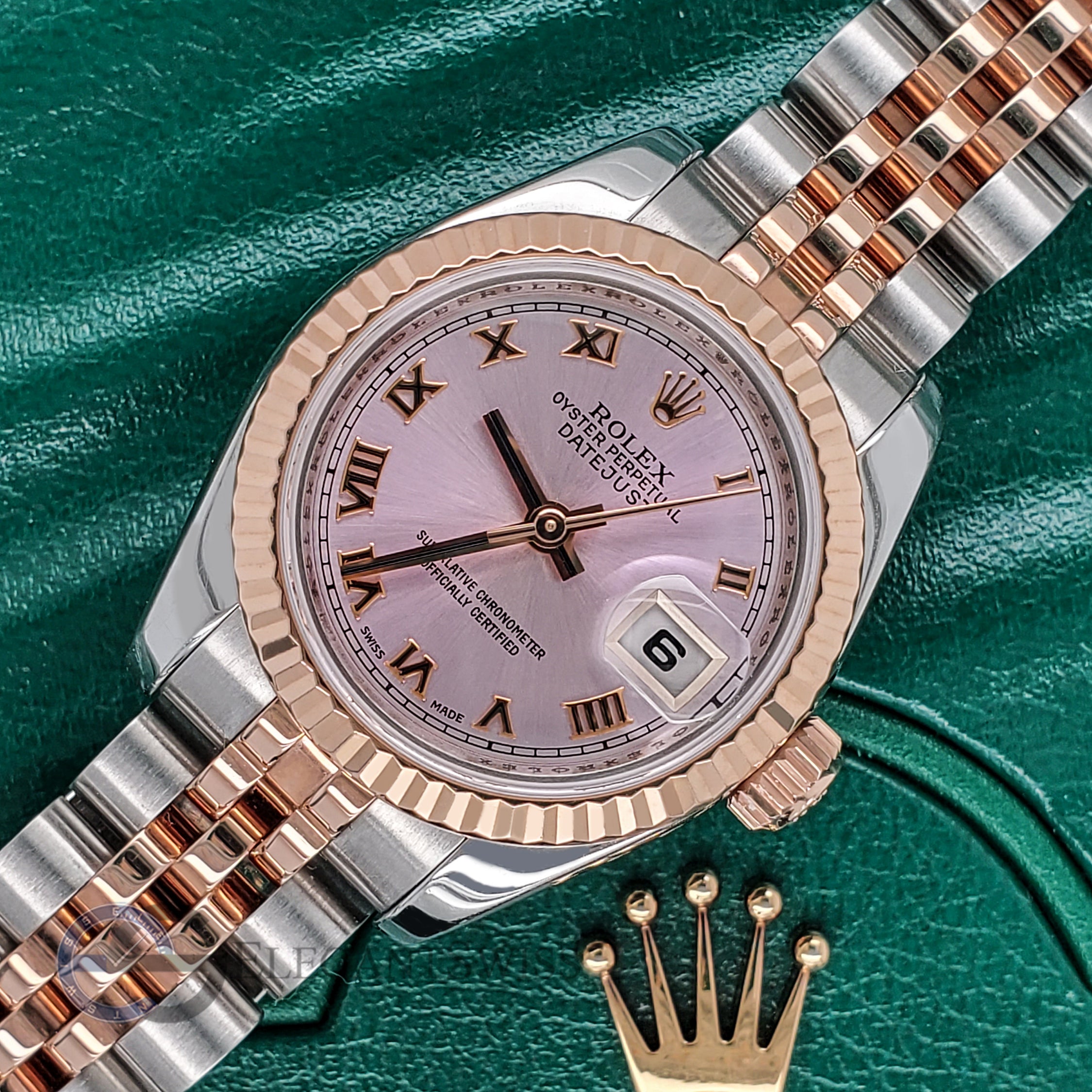 Rolex Datejust 26mm 2 Tone Rose Gold Steel Rose Roman Dial 179171 Ladi