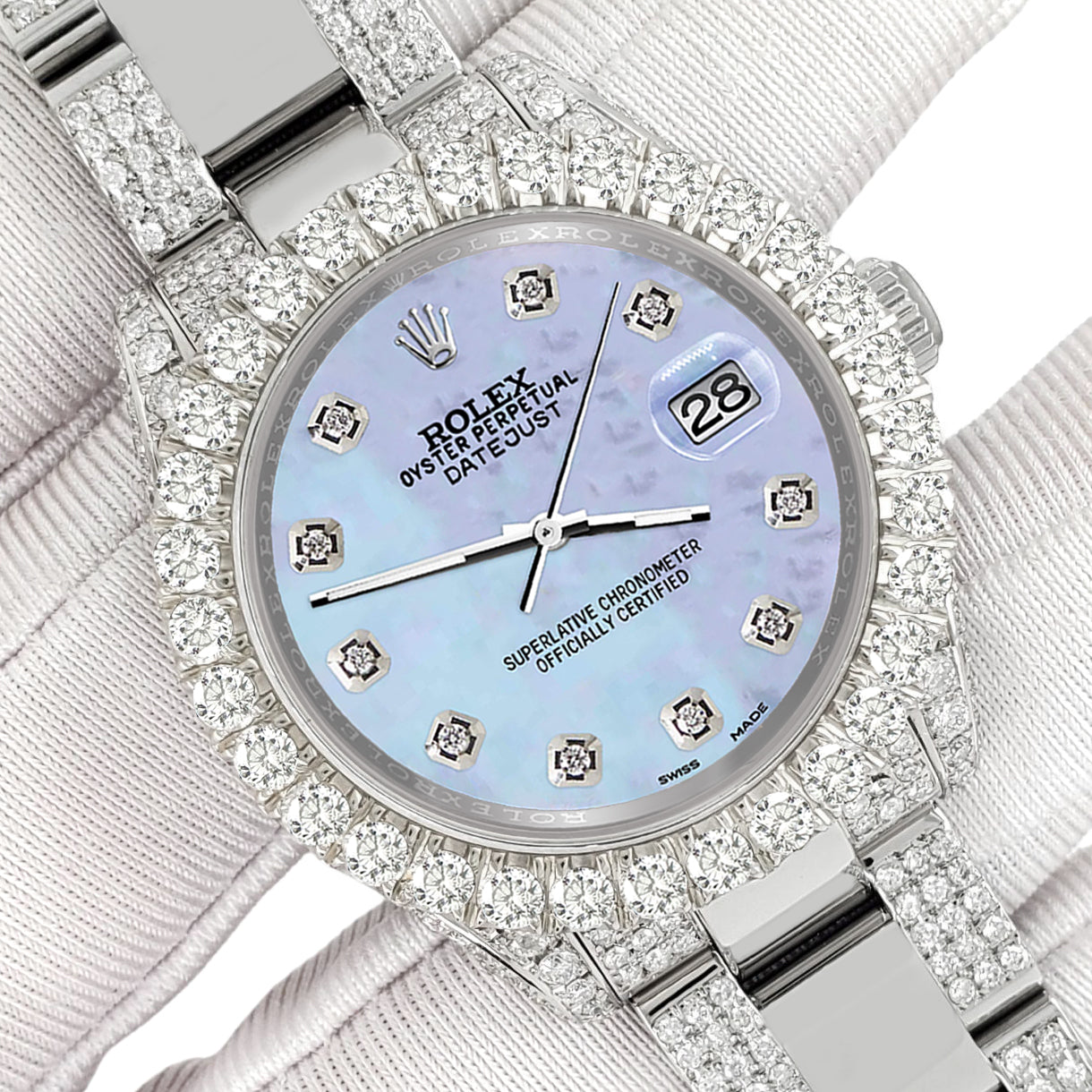 Rolex Datejust 31mm Pave Iced Diamond Purple MOP Watch 178240