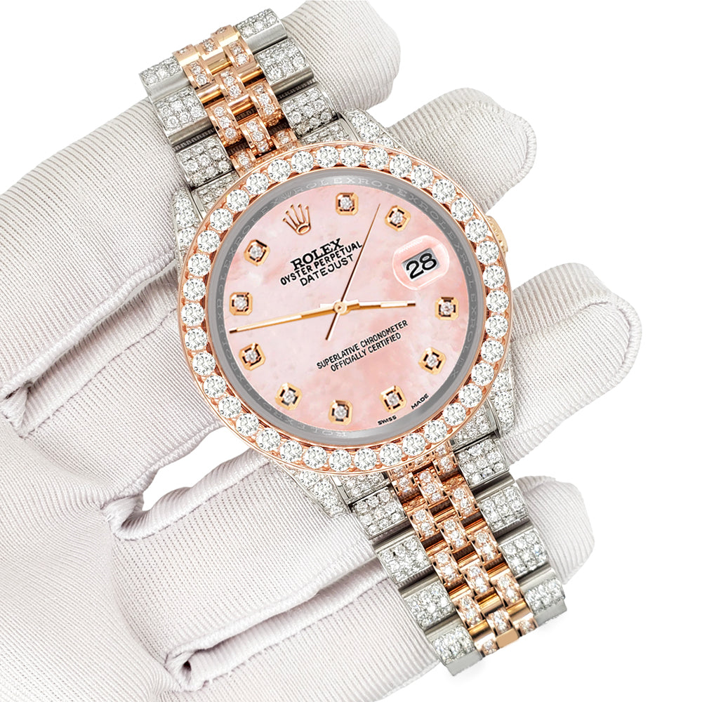 tro bungee jump Barcelona Rolex Datejust 36mm 10.75ct Pave Diamond Royal Pink MOP Rose Gold/Stee