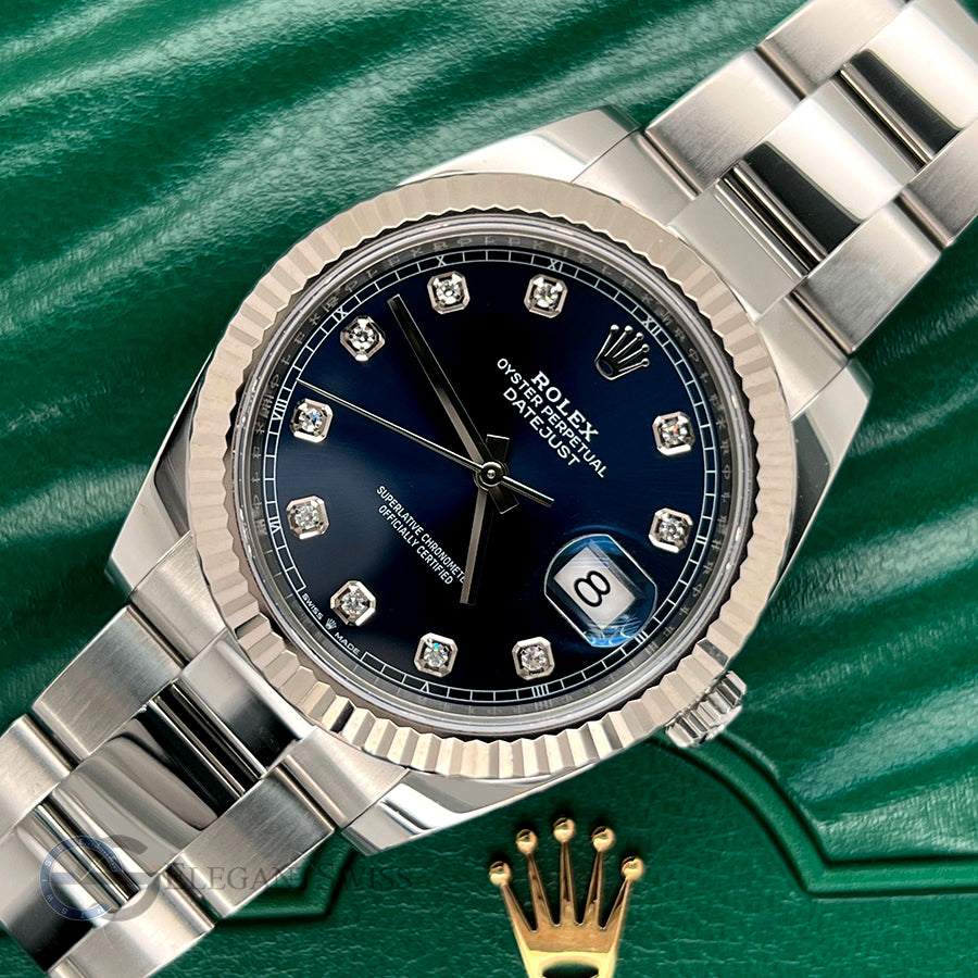 Rolex Datejust 41 Fluted White Gold Blue Oyster Steel Wat