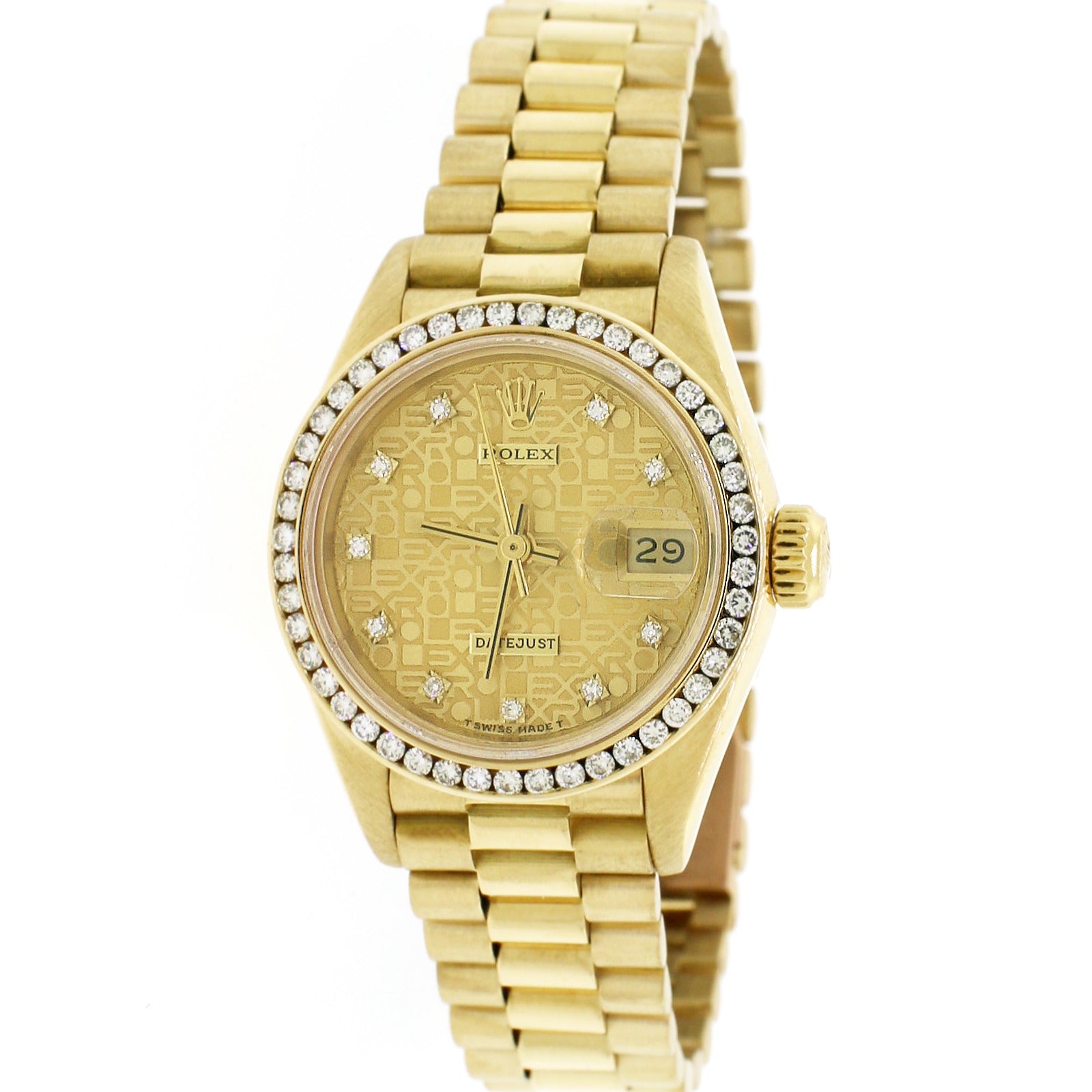 Women's Diamond Watch Rolex Datejust 26mm 18K Gold President Bracelet