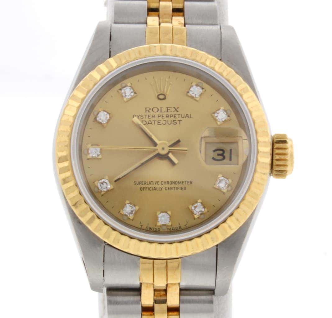Rolex Datejust 18k Yellow Gold Factory Diamonds Ladies 26mm Watch