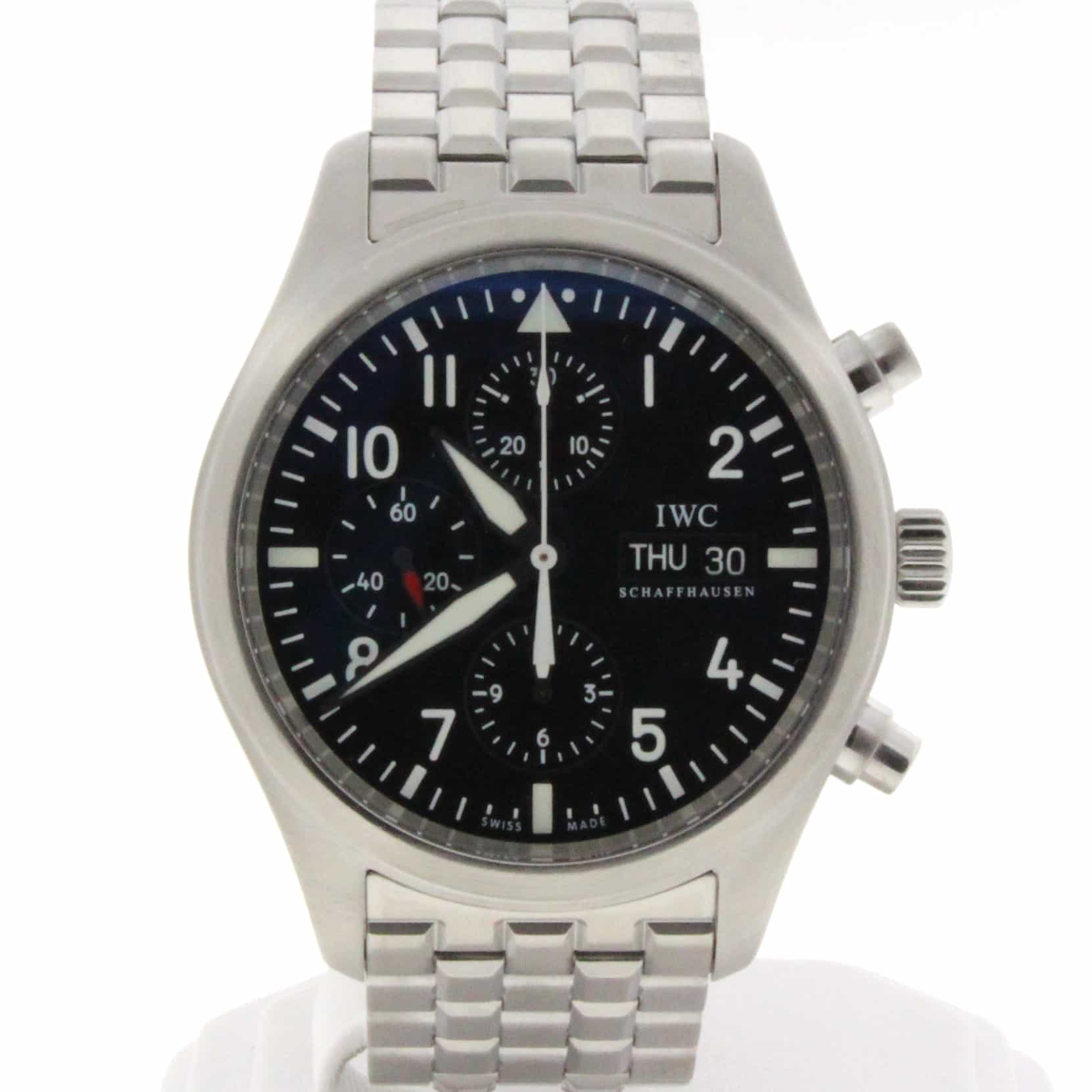 IWC Pilots Chronograph 42MM Automatic Day Date Stainless Steel Mens Wa