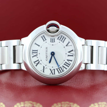 Cartier Ballon Bleu Ladies Factory Silver Roman Dial 29MM Stainless Steel Watch W69010Z4