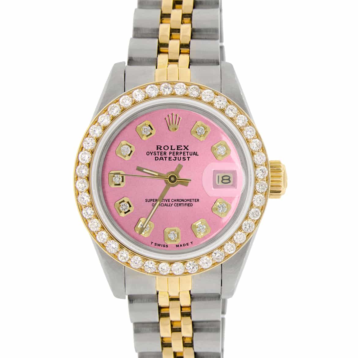 Pink face ladies rolex watch Clearance