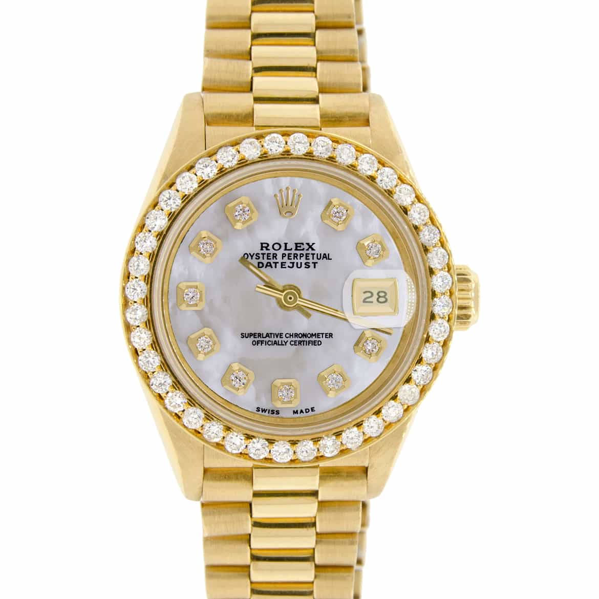 Ladies 26mm 18k Rolex Datejust with Custom Diamond Bezel 6917