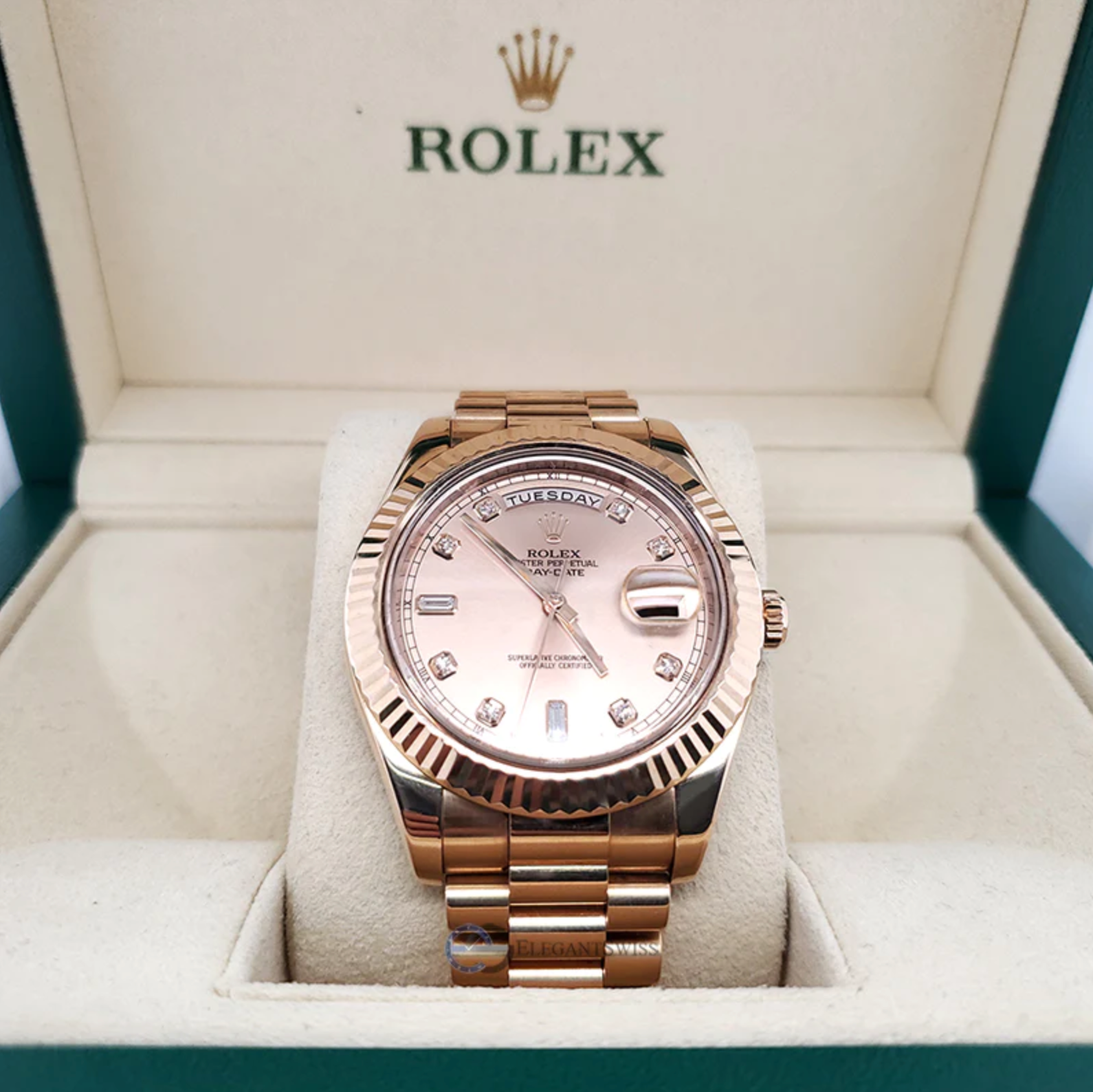 Rolex President Day-Date II 41mm Factory Rose Pink Diamond Dial Watch
