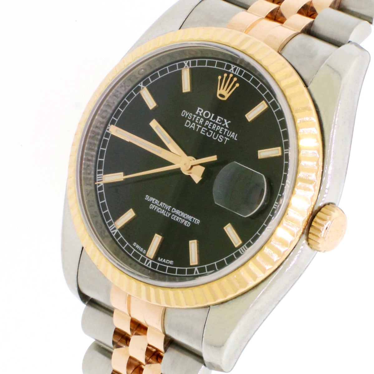 Rolex 116231 DateJust Black Roman Dial Jubilee Stainless Steel and Rose Gold  36mm - Luxury Watches USA