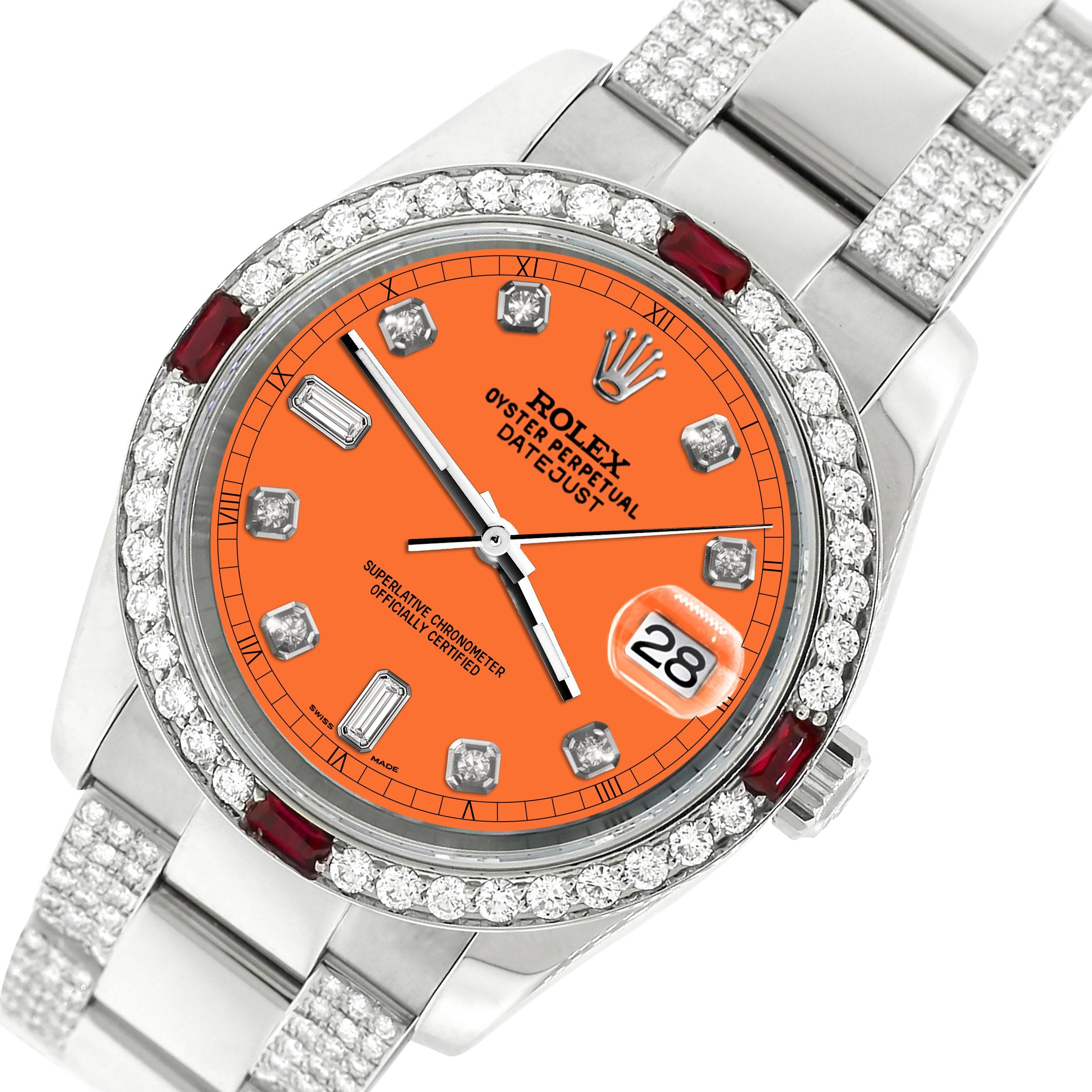 Rolex Datejust 4.5Ct Bezel/Bracelet/Pastel Orange Dial 11
