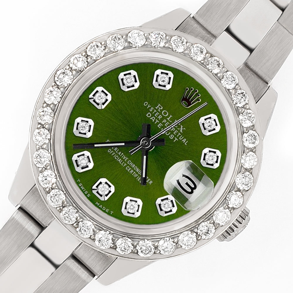 Green Dial Rolex Diamond Bezel Watch for Women 26mm Datejust