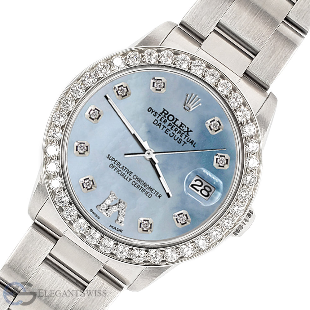 Rolex Datejust Midsize 31mm 1.62ct Bezel Sky Blue MOP Diamond Roman VI