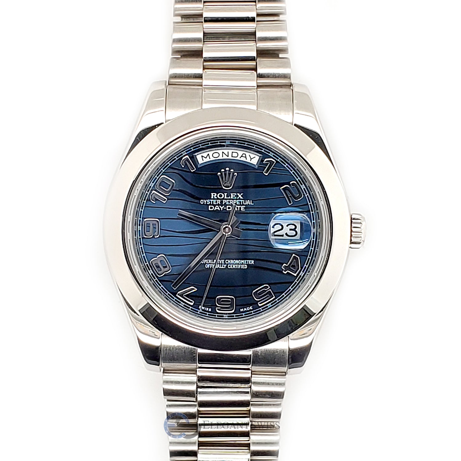 Rolex President Day-Date II 41mm Platinum Blue Wave Arabic Dial 218206