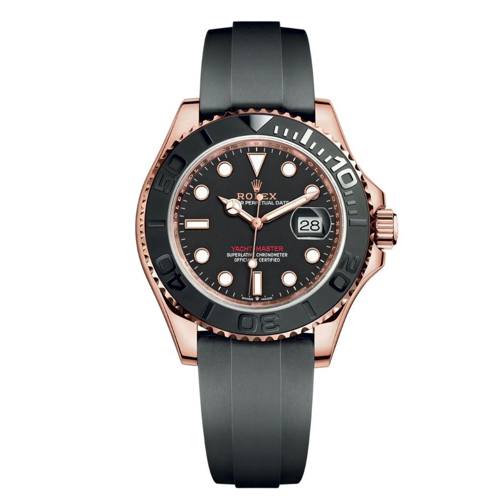 Rolex Yacht-Master 40mm Everose Gold Black Dial Oysterflex for