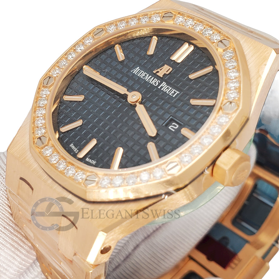 Unworn Audemars Piguet Lady Royal Oak 33mm Blue Dial Rose Gold Watch B