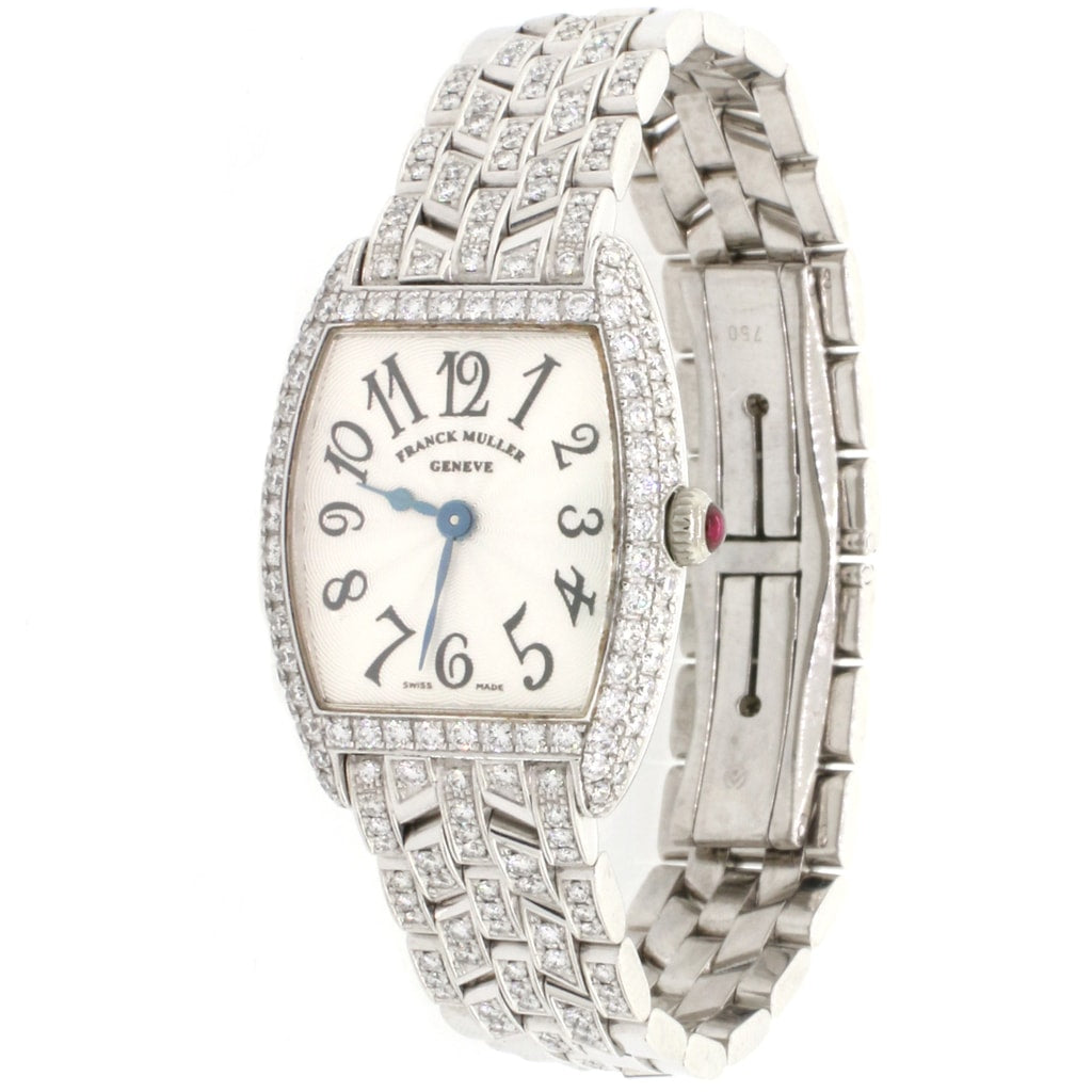 Franck Muller Cintree Curvex 18K White Gold Factory Diamond Bezel Bracelet Silver Dial 22MM Ladies Watch 2251QZD