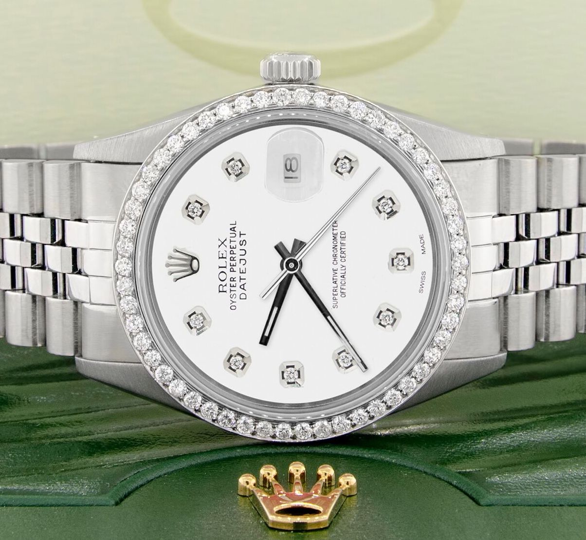 Rolex Datejust Steel 36mm Jubilee Watch 1.1CT Diamond Bezel White Diam