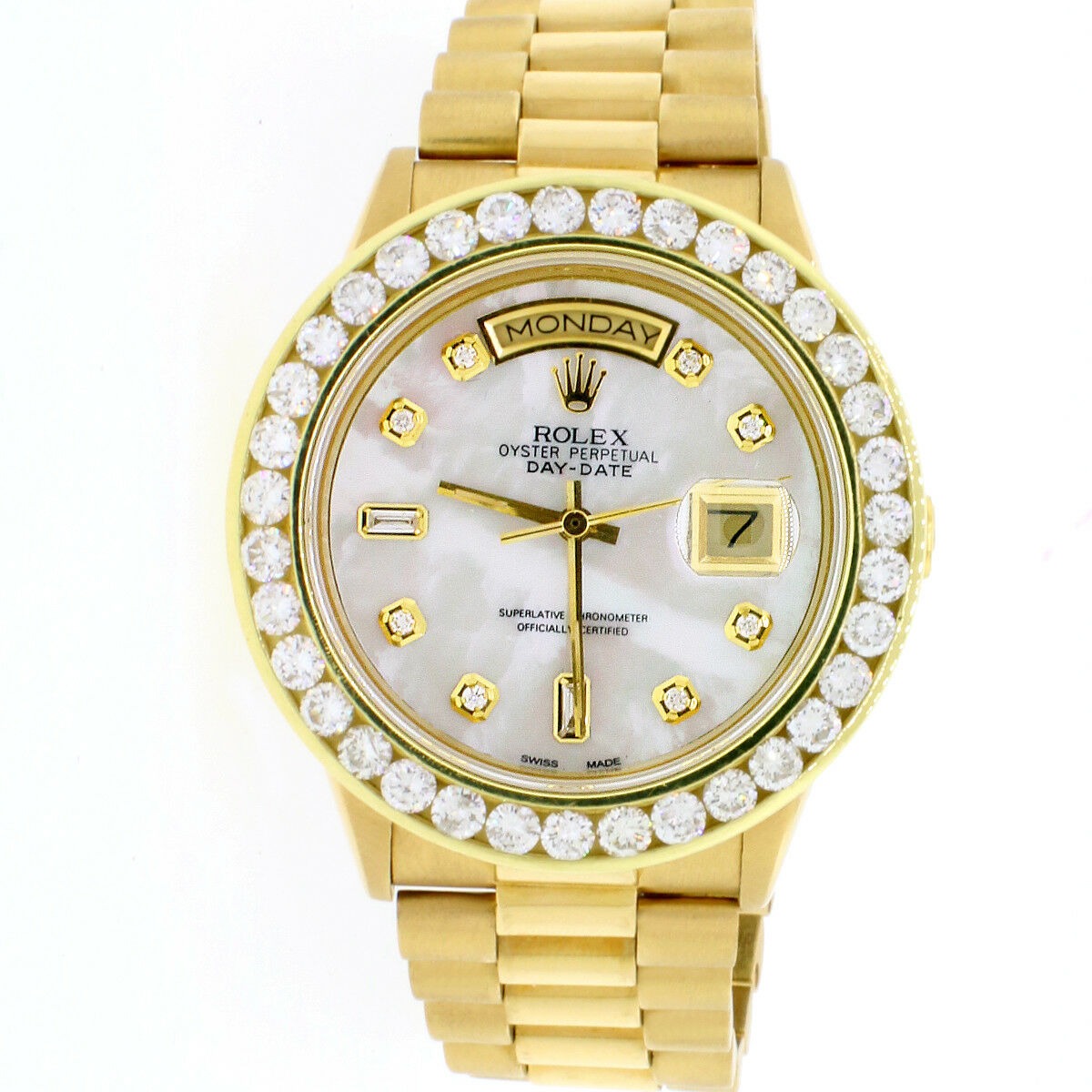 ROLEX LADIES PRESIDENT FACTORY DIAMOND DIAL, DIAMOND BEZEL & LUGS 18K  GOLD WATCH