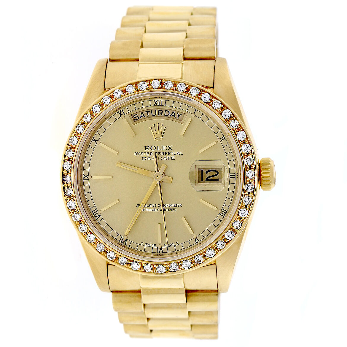 Rolex President Day-Date 18k Yellow Gold 36MM 18038 w/Diamond Bezel