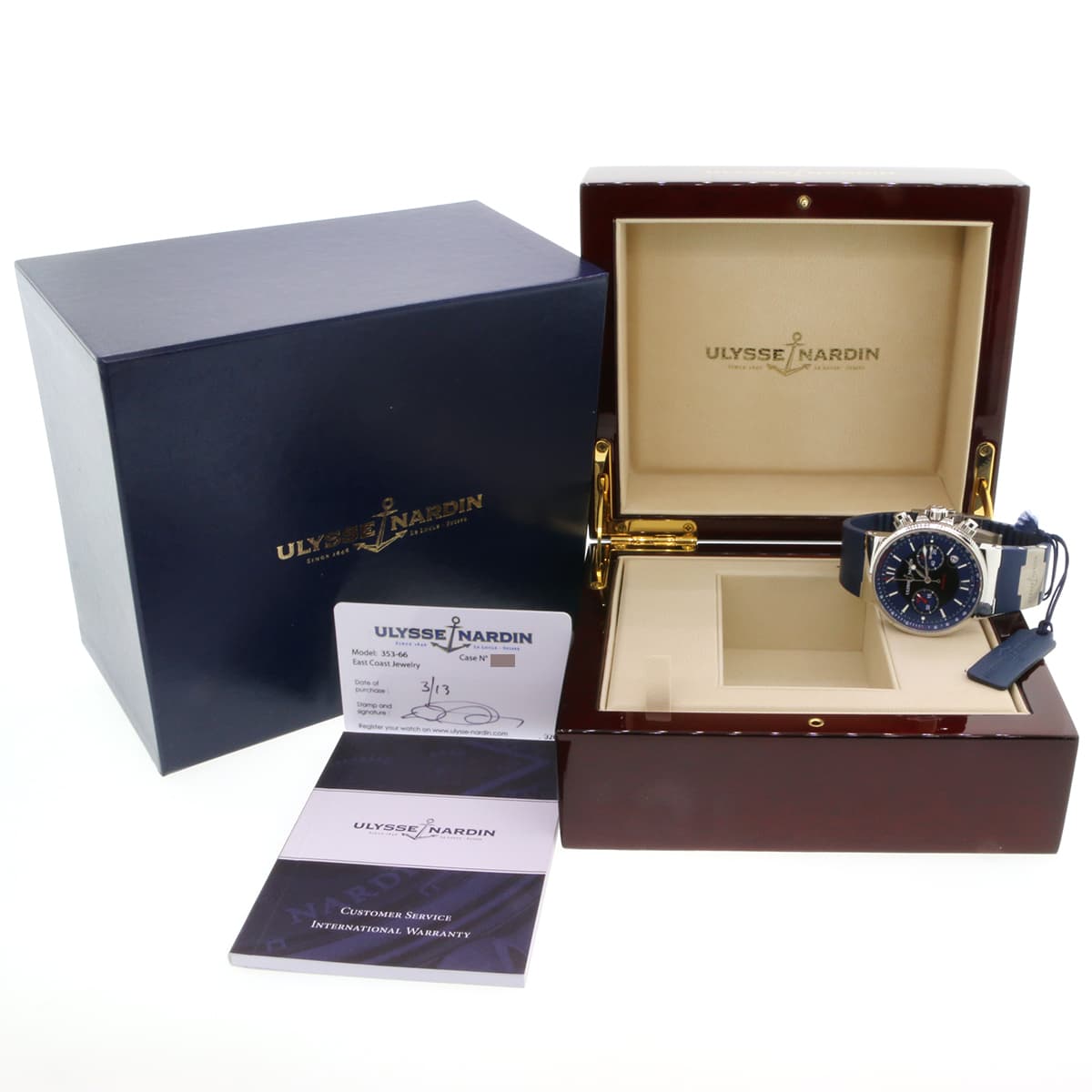 Ulysse Nardin Maxi Marine Blue Chronograph Watch 353 66 3 323 w Box Papers