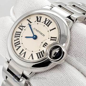 Cartier Ballon Bleu Ladies 28 mm Silver Roman Dial Steel Watch 3009