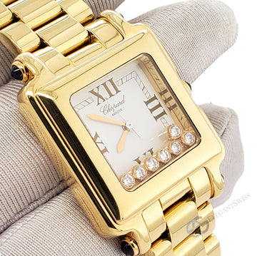 Chopard Happy Sport 27mm White Dial Square Yellow Gold Quartz Watch