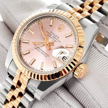 Rolex Datejust 26mm 2-Tone Rose Gold/Steel Pink Stick Dial 179171 Ladies Watch Box Papers