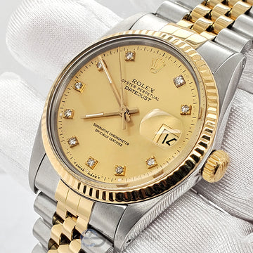 Rolex Datejust 36mm Factory Champagne Diamond Dial Gold/Stainless Steel Watch 16013 Box Papers