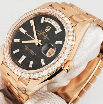 Rolex President Day-Date 40mm Factory Diamond Bezel/Eisenkiesel Baguette Diamond Dial 228345RBR Everose Gold Watch 2022 Box Papers
