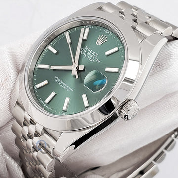 Unworn Rolex Datejust 41 126300 Mint Green Dial Stainless Steel Jubilee Watch 2023 Box Papers