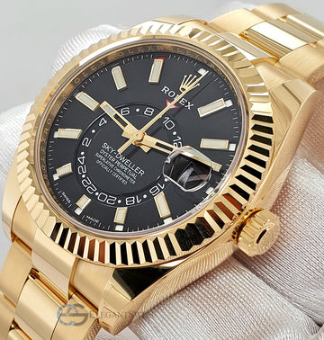 Unworn Rolex Sky-Dweller 42mm 326938 Black Index Dial Yellow Gold Watch 2023 Box Papers